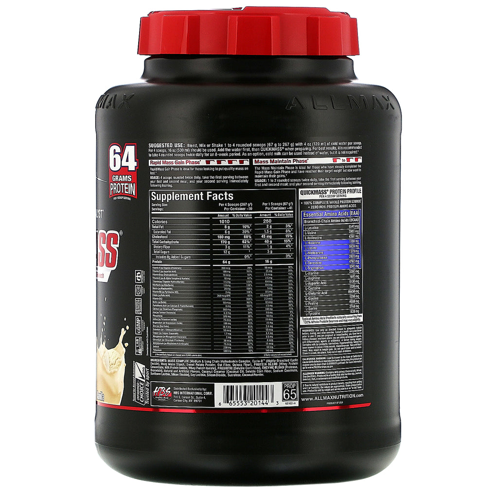 ALLMAX Nutrition, Quick Mass, Rapid Mass Gain Catalyst,, Vanilla, 6 lbs (2.72 kg)