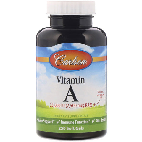 Carlson Labs, Vitamin A, 7,500 mcg RAE (25,000 IU ), 250 Soft Gels