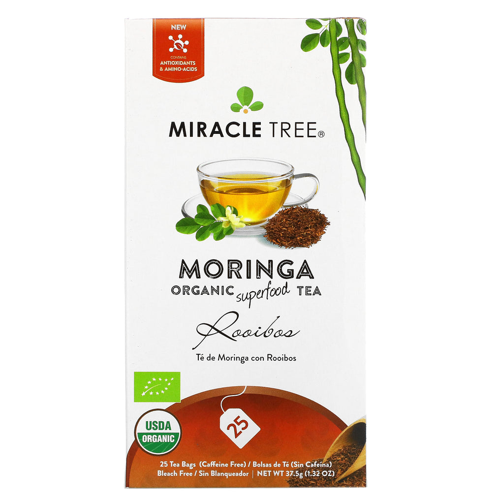 Miracle Tree, Moringa Organic Superfood Tea, Rooibos, Caffeine Free, 25 Tea Bags, 1.32 oz (37.5 g)