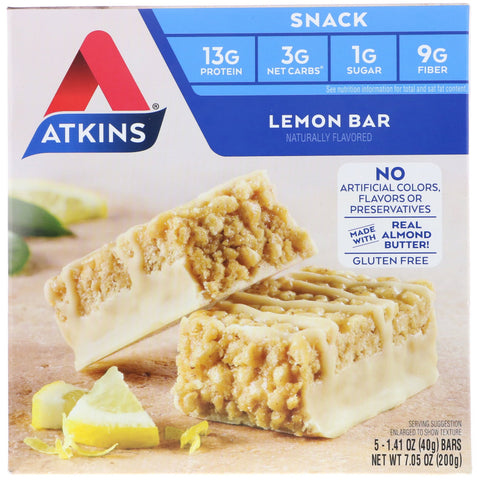 Atkins, Lemon Bar, 5 Bars, 1.41 oz (40 g) Each