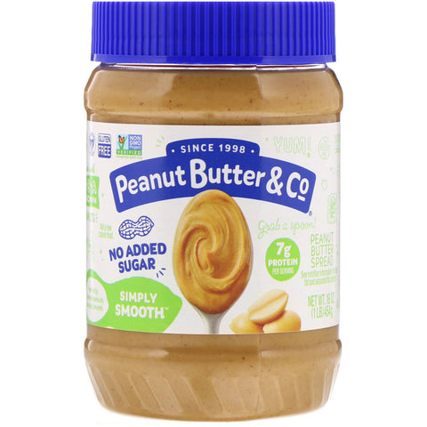 Peanut Butter & Co., Simply Smooth, Peanut Butter Spread, No Added Sugar, 16 oz (454 g)