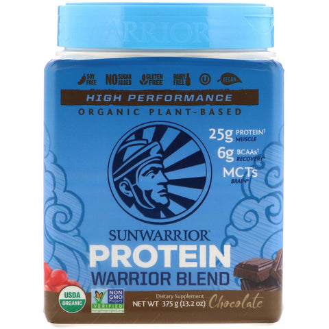 Sunwarrior, Warrior Blend Protein, Organic Plant-Based, Chocolate, 13.2 oz (375 g)