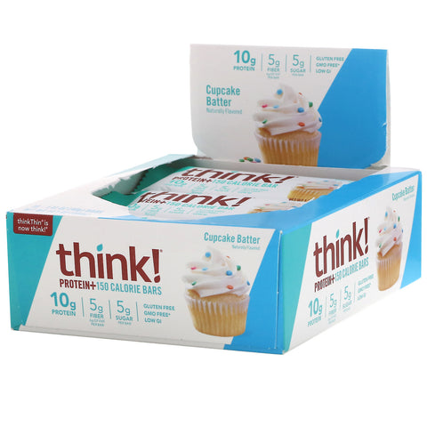 ThinkThin, Protein+ 150 Calorie Bars, Cupcake Batter, 10 Bars, 1.41 oz (40 g) Each
