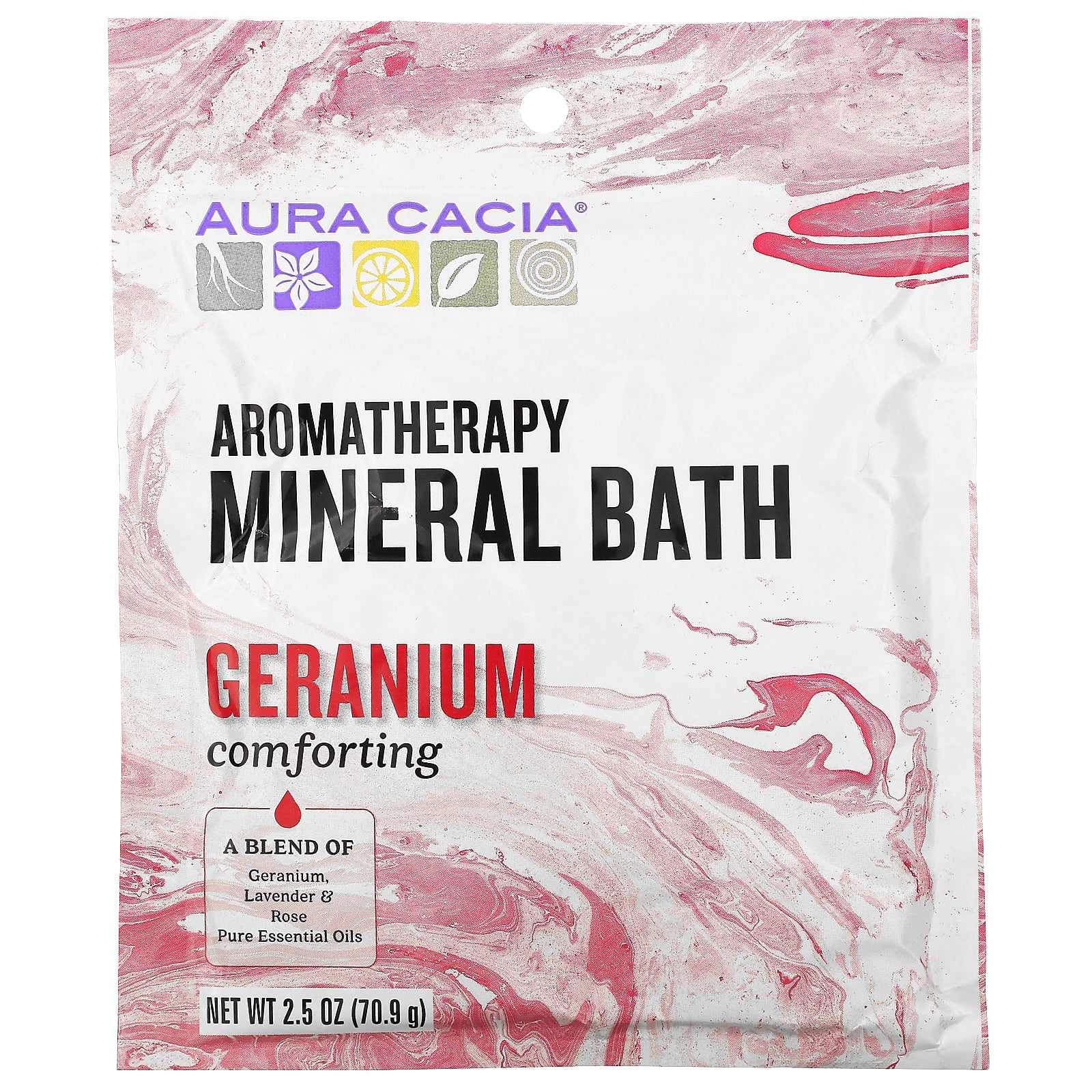 Aura Cacia, Aromatherapy Mineral Bath, Comforting Geranium, 2.5 oz (70.9 g)
