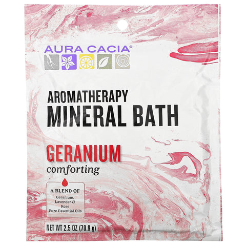Aura Cacia, Aromatherapy Mineral Bath, Comforting Geranium, 2.5 oz (70.9 g)
