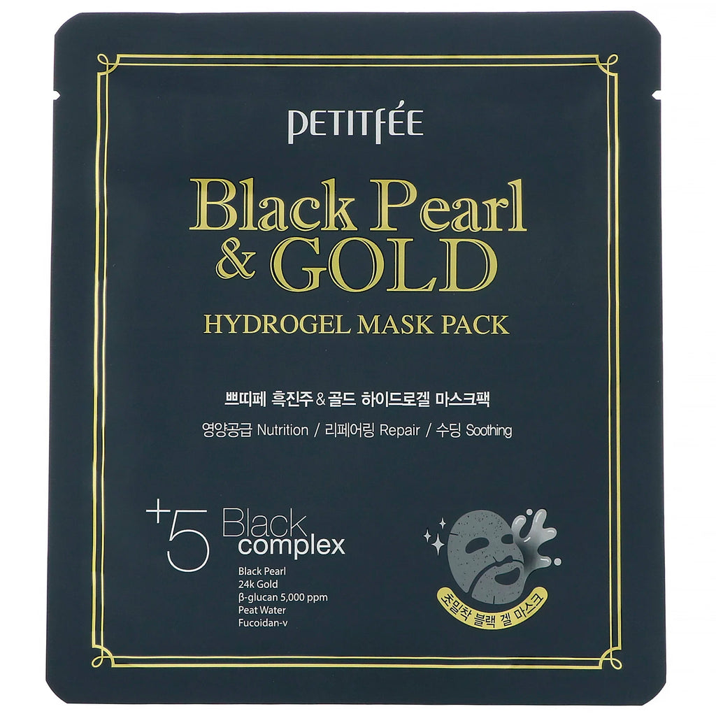 Petitfee, Black Pearl & Gold Hydrogel Mask Pack, 5 Sheets, 32 g Each