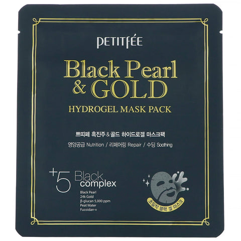Petitfee, Black Pearl & Gold Hydrogel Mask Pack, 5 Sheets, 32 g Each