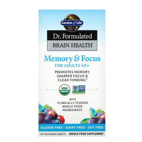 Garden of Life, Dr. Formulated Brain Health, Memory & Focus for Adults 40+, 60 Vegetarian Tablets