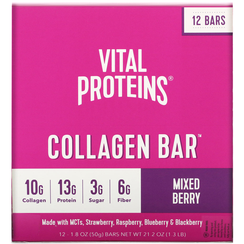 Vital Proteins, Collagen Bar, Mixed Berry, 12 Bars, 1.8 oz (50 g) Each