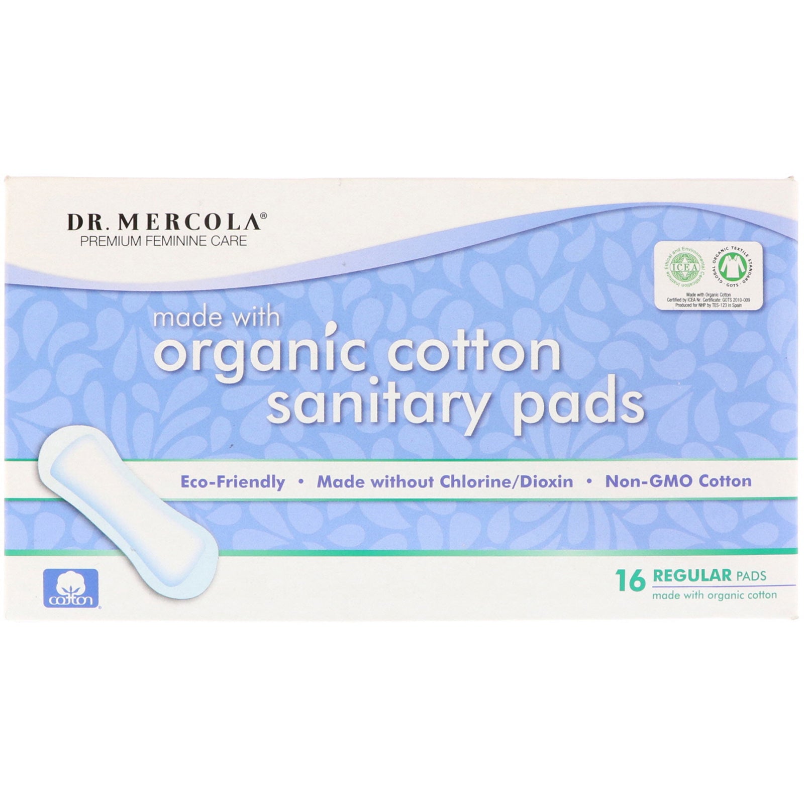 Dr. Mercola, Organic Cotton Sanitary Pads, Regular, 16 Pads