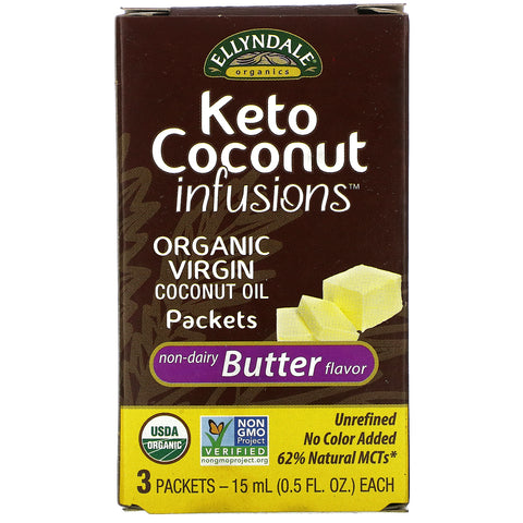 Now Foods, Ellyndale Naturals, Keto Coconut Infusions, Non-Dairy Butter Flavor, 3 Pack, 0.5 fl oz (15 ml) Each
