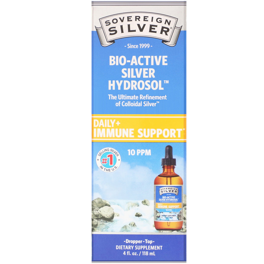 Sovereign Silver, Bio-Active Silver Hydrosol, Dropper-Top, 10 ppm, 4 fl oz (118 ml)