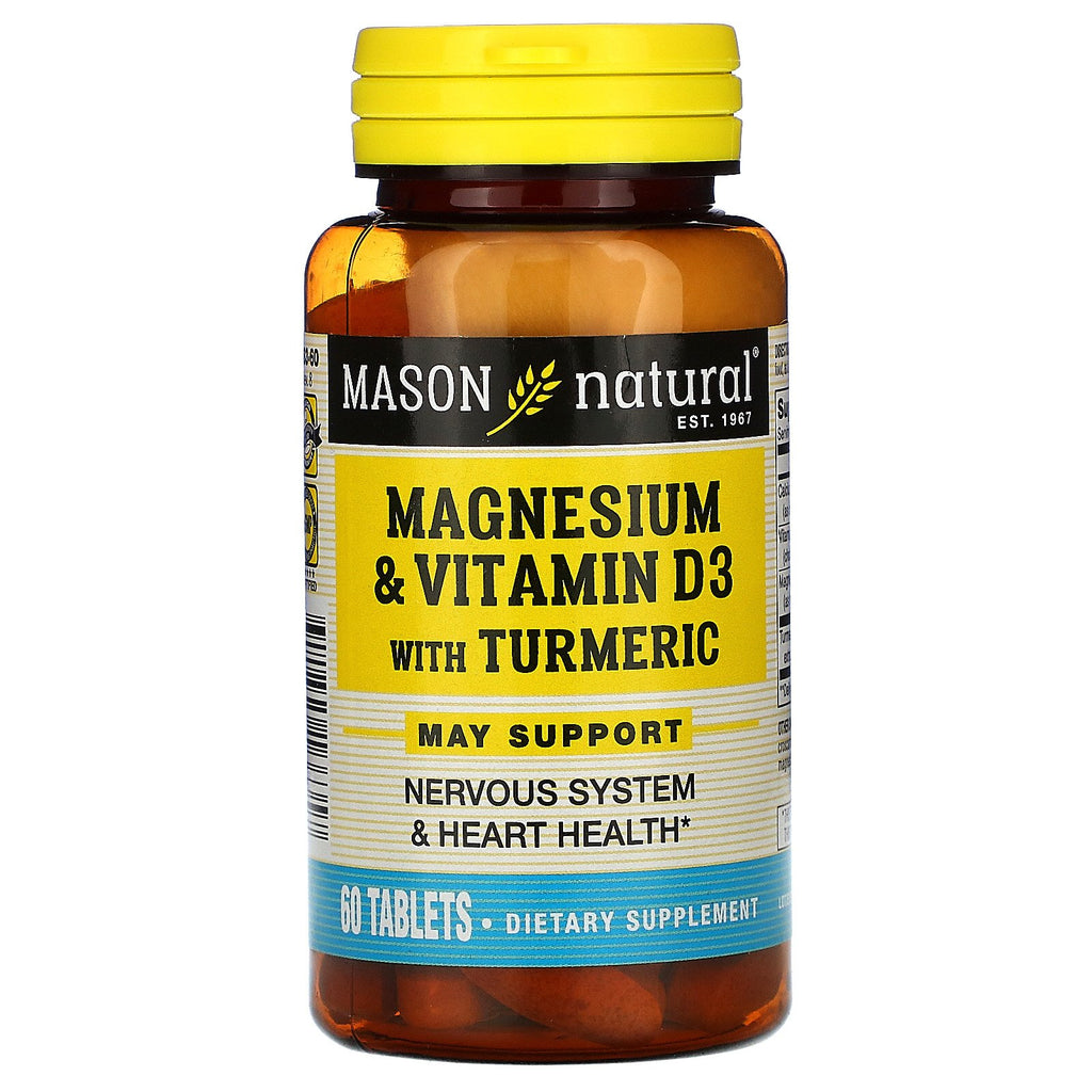 Mason Natural, Magnesium & Vitamin D3 with Turmeric, 60 Tablets