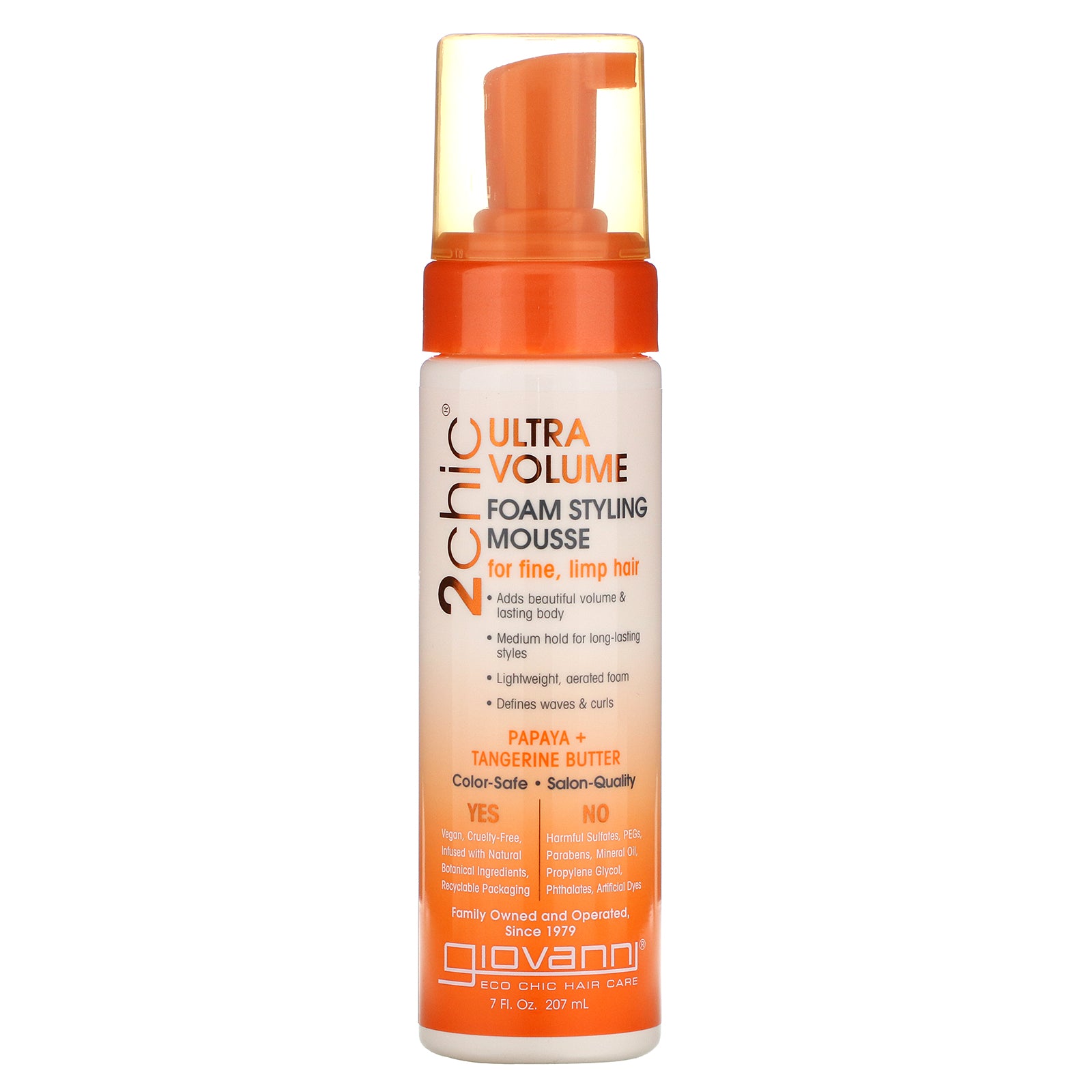 Giovanni, 2chic, Ultra-Volume Foam Styling Mousse, for Fine Limp Hair, Papaya & Tangerine  Butter, 7 fl oz (207 ml)