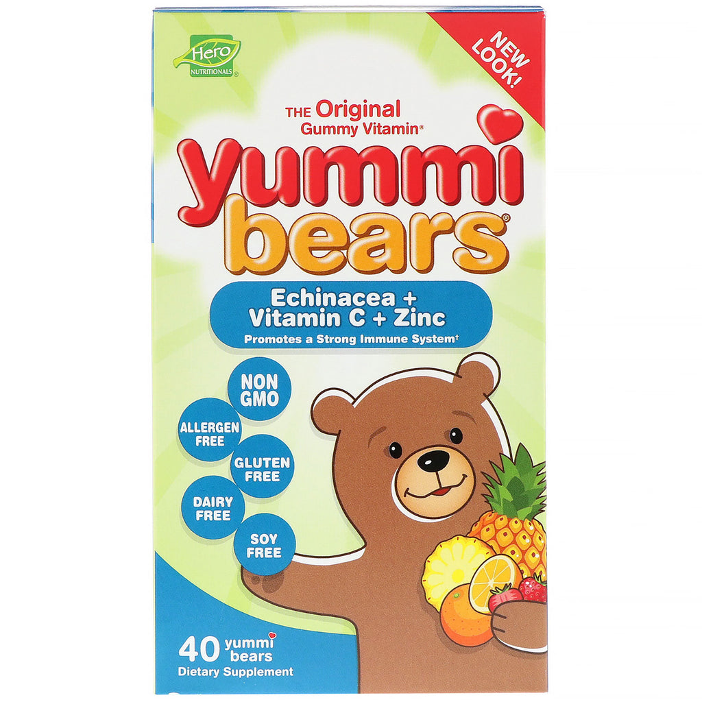 Hero Nutritional Products, Yummi Bears, Echinacea + Vitamin C + Zinc, 40 Yummi Bears