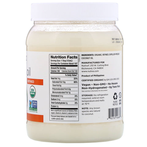 Nutiva,  Coconut Oil, Refined, 54 fl oz (1.6 l)