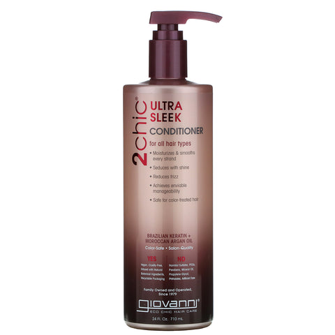 Giovanni, 2chic, Ultra-Sleek Conditioner, for All Hair Types, Brazilian Keratin & Argan Oil, 24 fl oz (710 ml)