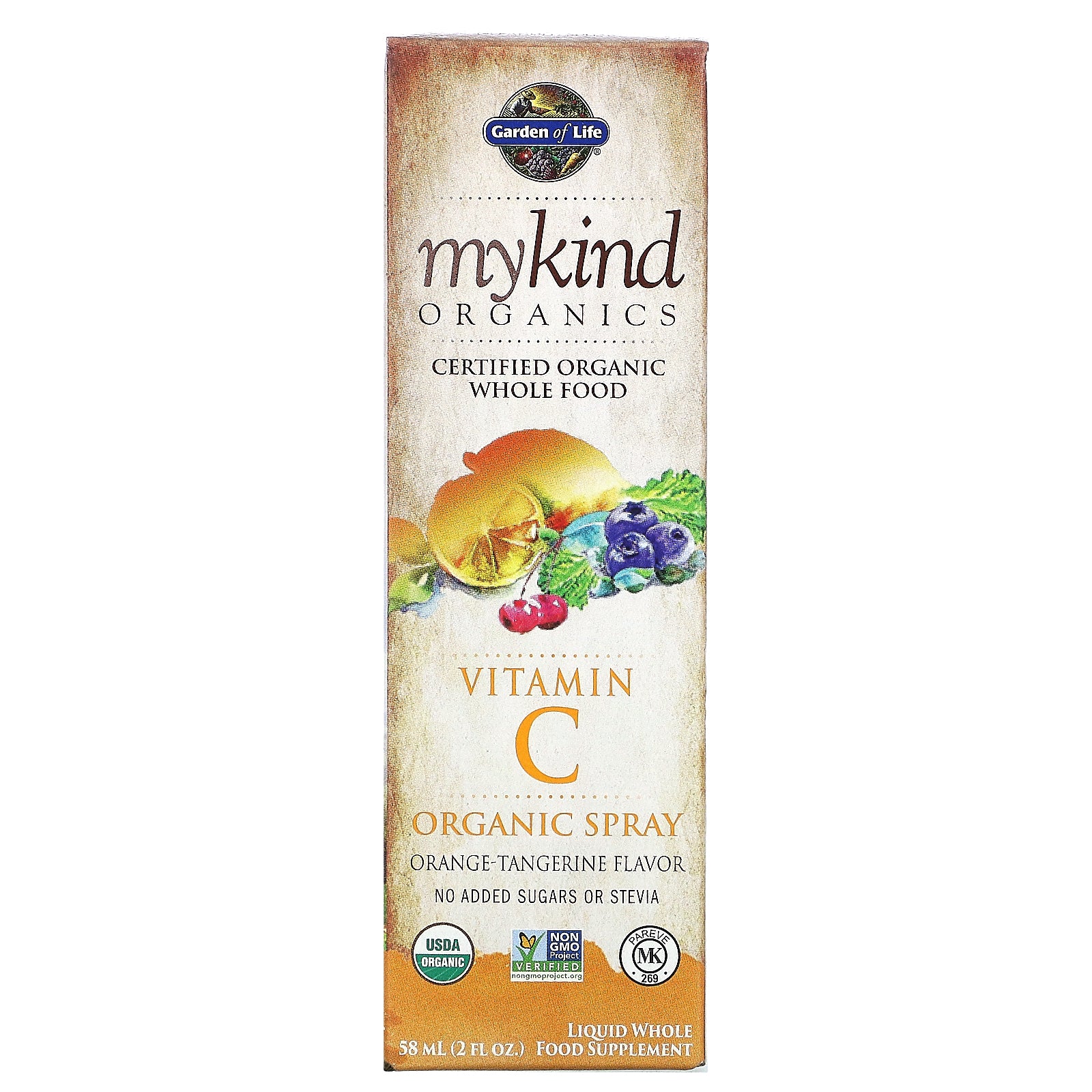 Garden of Life, MyKind Organics, Vitamin C Organic Spray, Orange-Tangerine, 2 fl oz (58 ml)