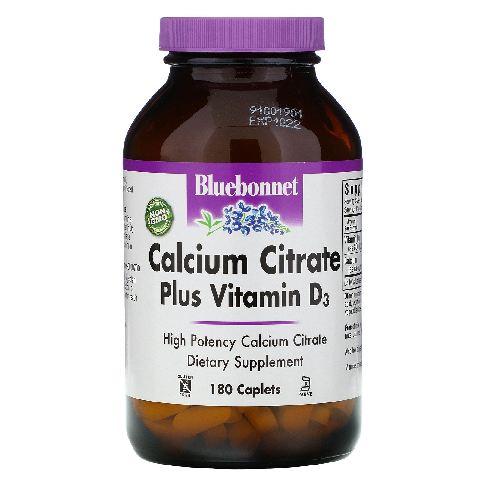 Bluebonnet Nutrition, Calcium Citrate Plus Vitamin D3, 180 Caplets