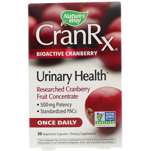 Nature's Way, CranRx, Urinary Health, Bioactive Cranberry, 500 mg, 30 Vegetarian Capsules