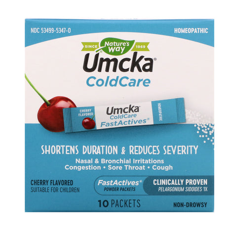 Nature's Way, Umcka, Cold Care, Fast Actives, Cherry Flavored, 10 Powder Packets