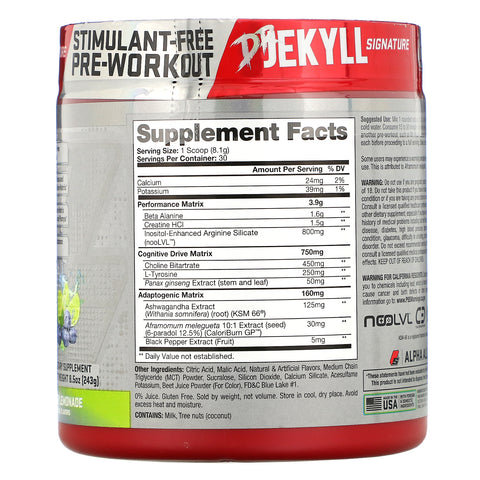 ProSupps, Dr. Jekyll Signature, Stimulant-Free Pre-Workout, Blueberry Lemonade, 8.5 oz (243 g)