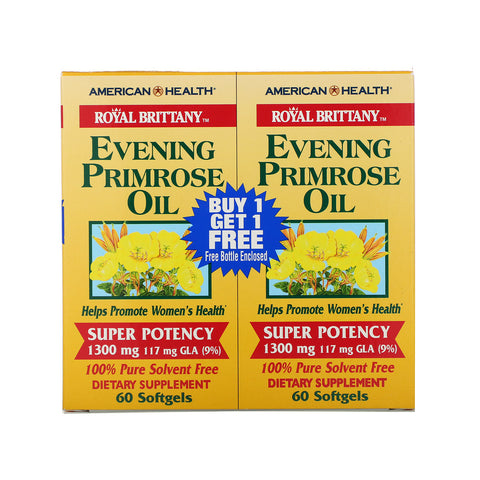 American Health, Royal Brittany, Evening Primrose Oil, 1300 mg, 2 Bottles, 60 Softgels Each