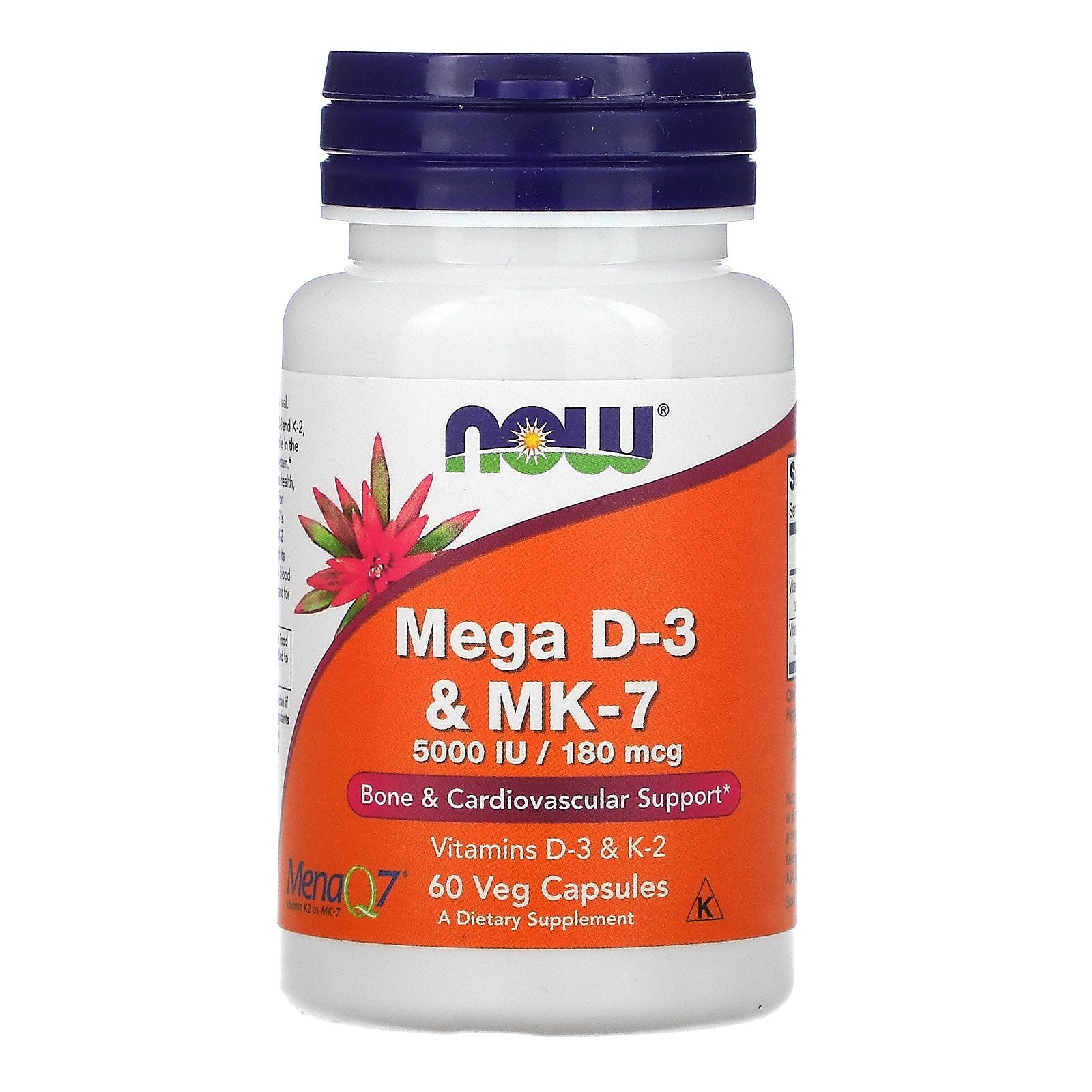 Now Foods, Mega D-3 & MK-7, 180 mcg (5,000 IU), 60 Veg Capsules