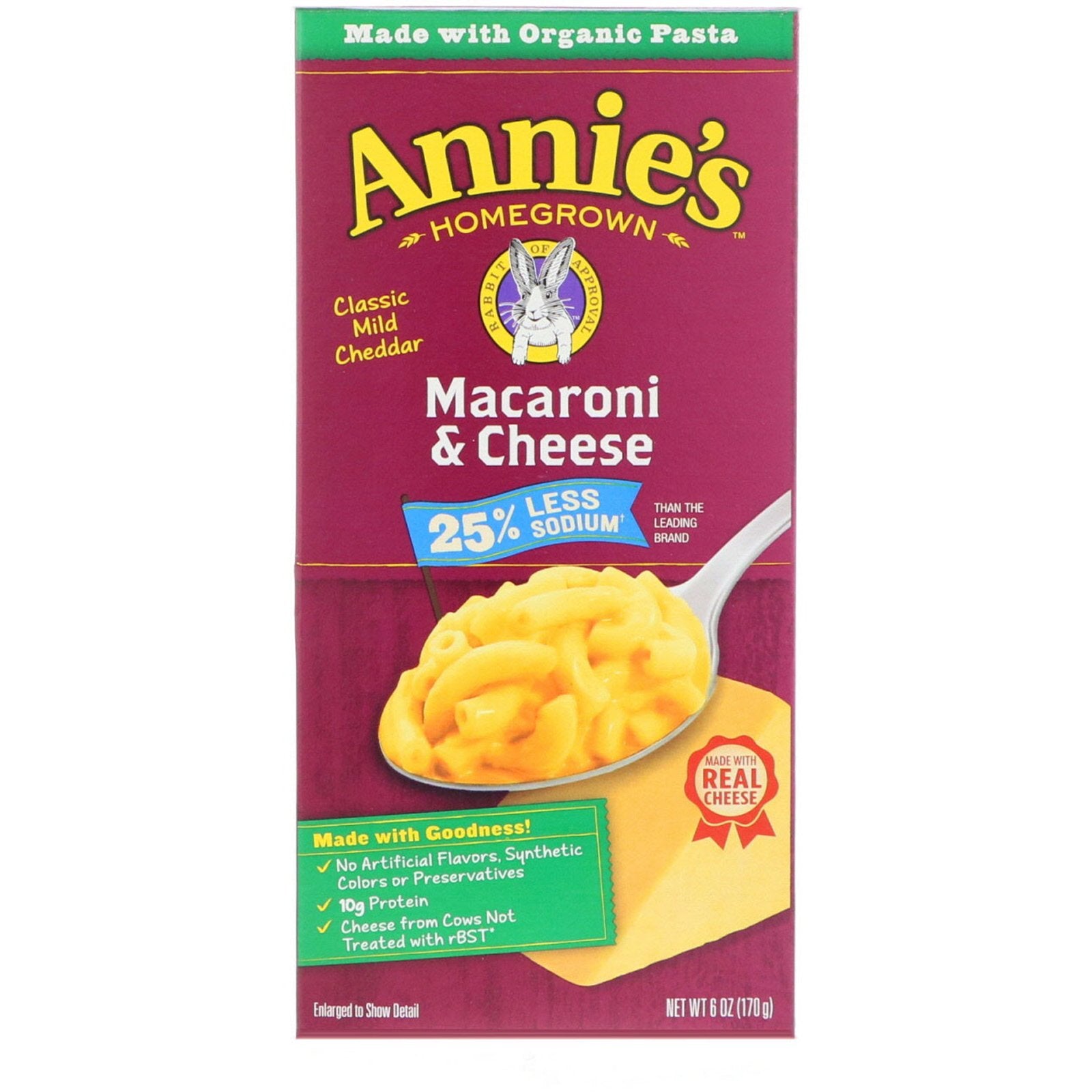 Annie's Homegrown, Macaroni & Cheese, Classic Mild Cheddar, Less Sodium, 6 oz (170 g)