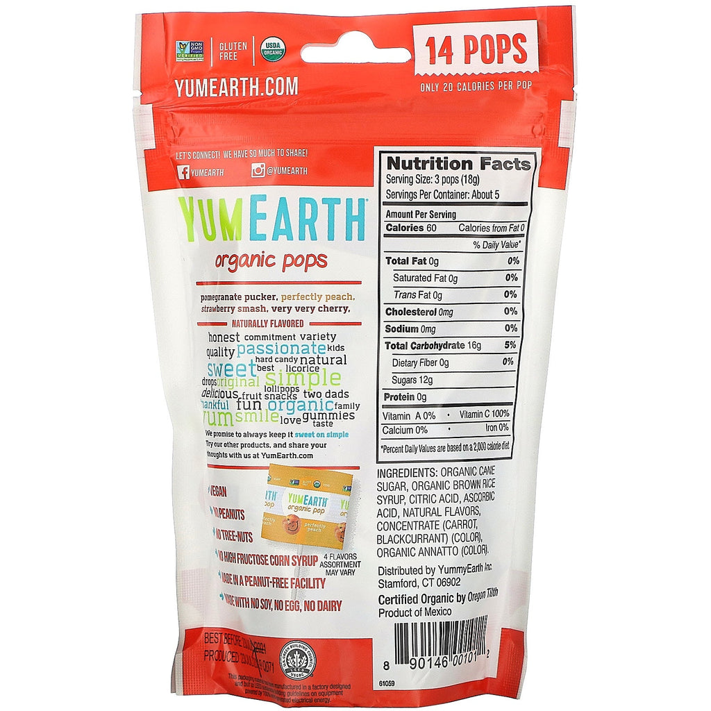 YumEarth,  Pops, Assorted Flavors, 14 Pops, 3 oz (85 g)