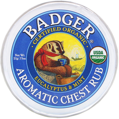 Badger Company, Organic, Aromatic Chest Rub, Eucalyptus & Mint, .75 oz (21 g)