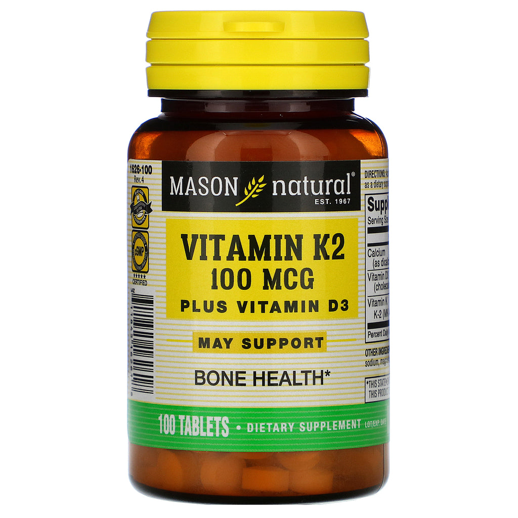 Mason Natural, Vitamin K2 Plus Vitamin D3, 100 mcg, 100 Tablets