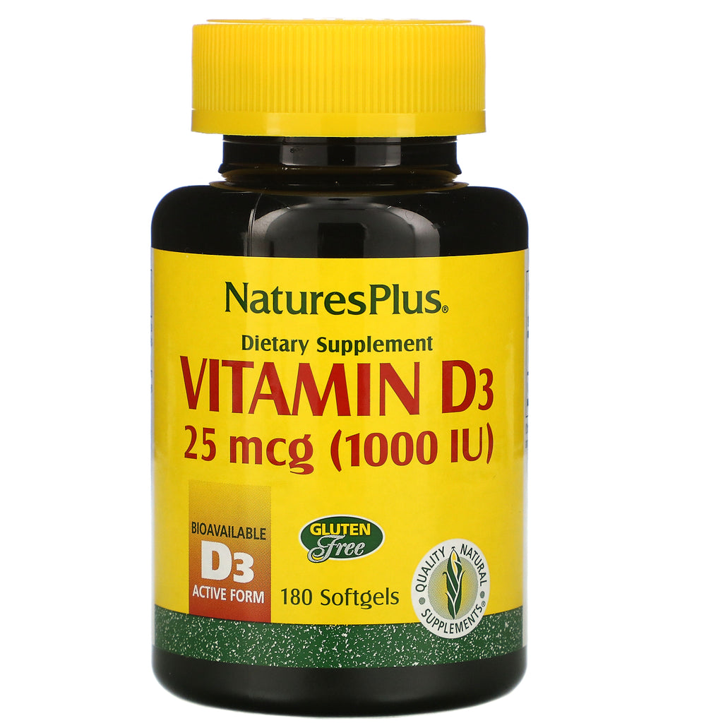 Nature's Plus, Vitamin D3, 25 mcg (1,000 IU), 180 Softgels