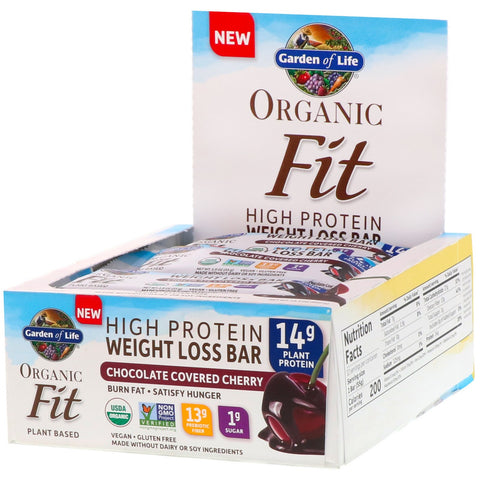Garden of Life, Organic Fit, High Protein Weight Loss Bar, Chocolate Covered Cherry, 12 Bars, 1.9 oz (55 g) Each
