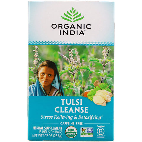 Organic India, Tulsi Tea, Cleanse, Caffeine-Free, 18 Infusion Bags, 1.02 oz (28.8 g)