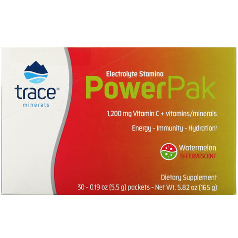 Trace Minerals Research, Electrolyte Stamina PowerPak, Watermelon Effervescent, 30 Packets, 0.19 oz (5.5 g) Each