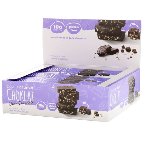 BNRG, Power Crunch Protein Energy Bar, Choklat, Dark Chocolate, 12 Bars, 1.54 oz (43 g) Each