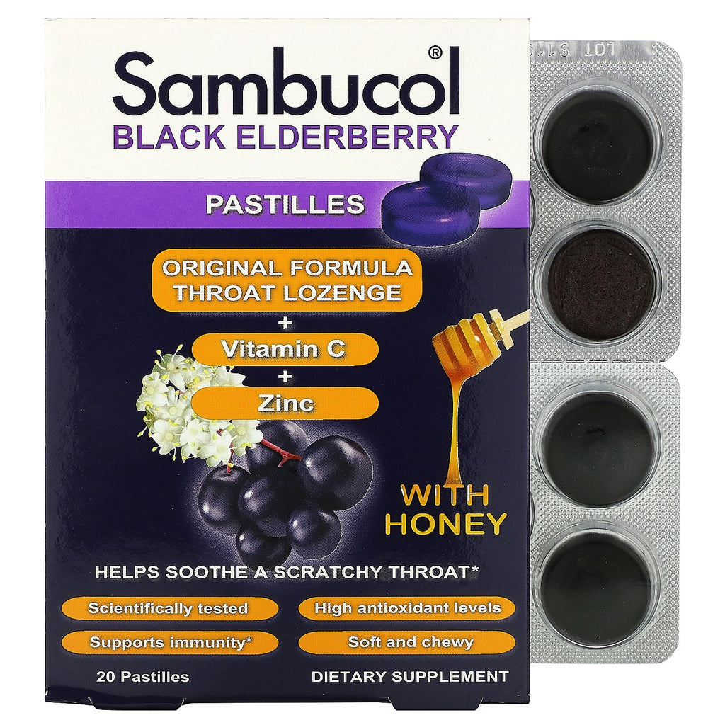 Sambucol, Black Elderberry Pastilles with Honey, 20 Pastilles