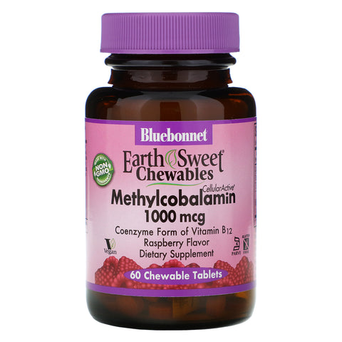 Bluebonnet Nutrition, EarthSweet Chewables, Methylcobalamin, Natural Raspberry Flavor, 1,000 mcg, 60 Chewable Tablets