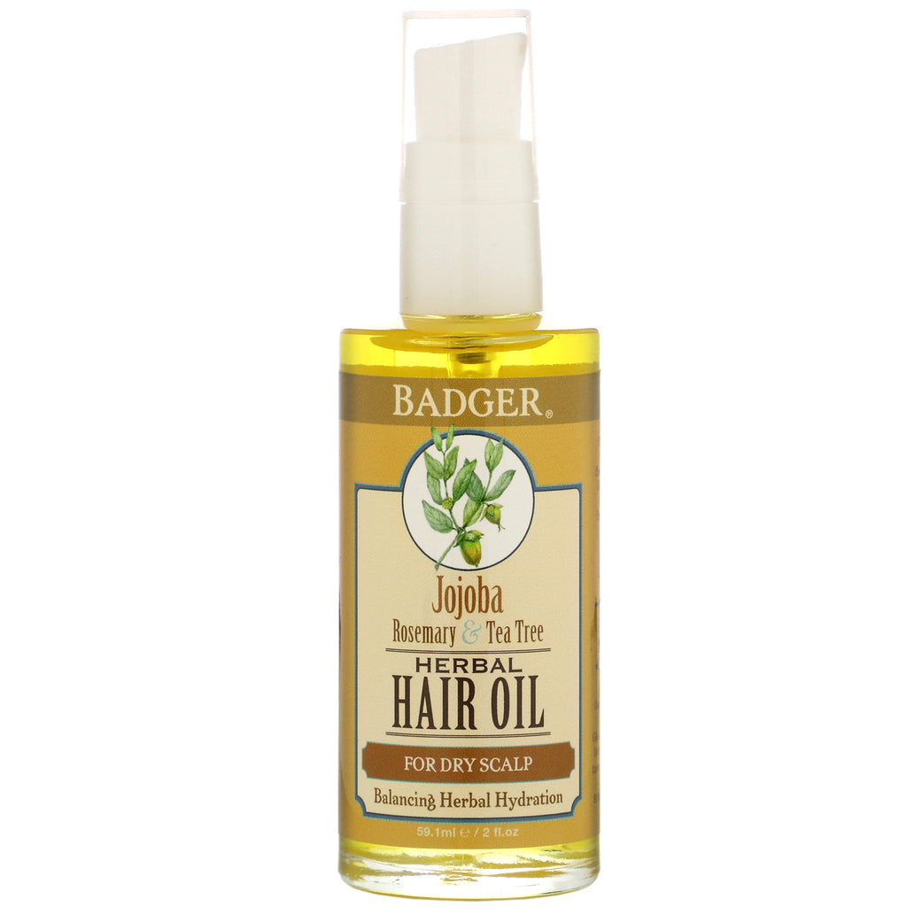 Badger Company, Herbal Hair Oil, Jojoba Rosemary & Tea Tree, 2 fl oz (59.1 ml)