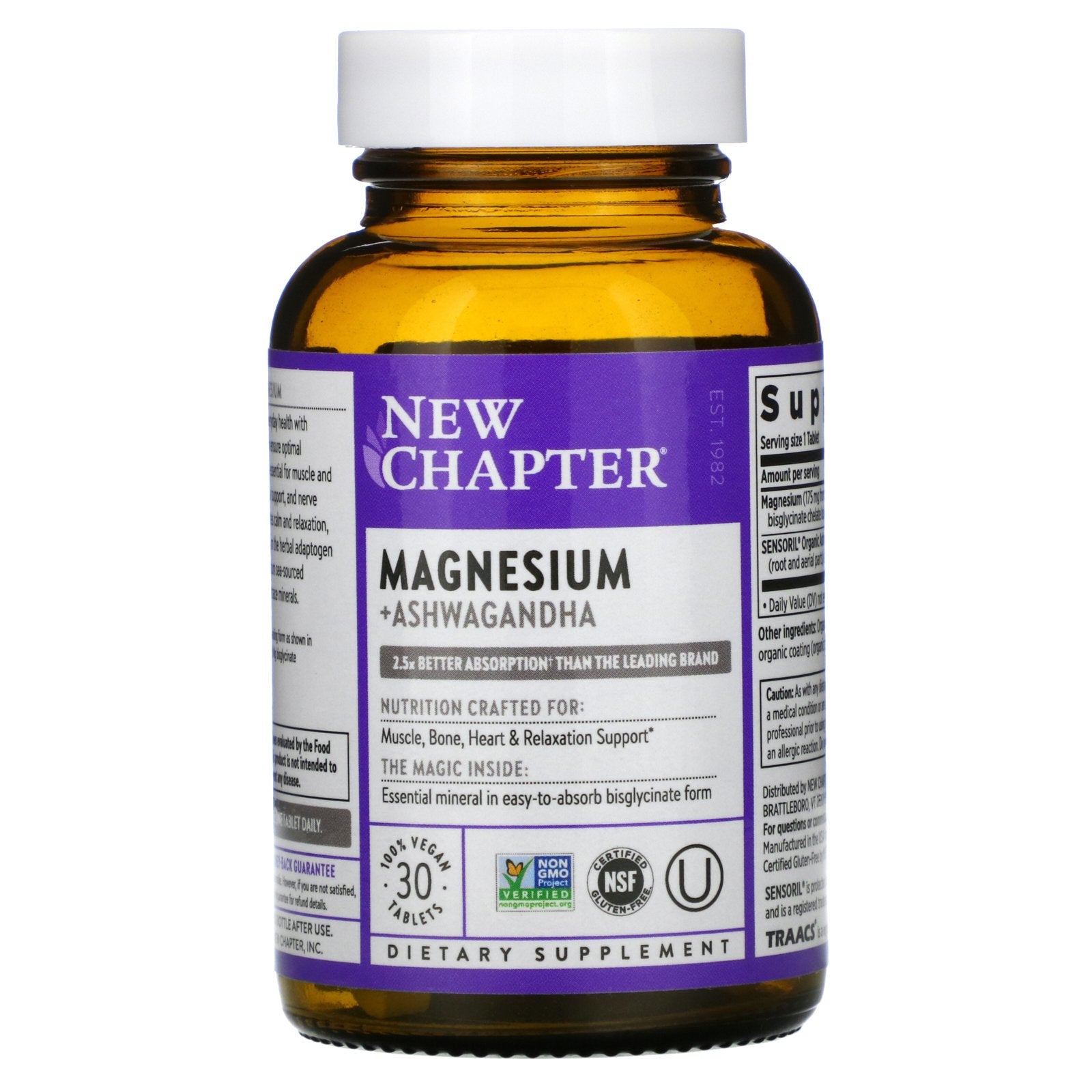 New Chapter, Magnesium + Ashwagandha, 30 Vegan Tablets