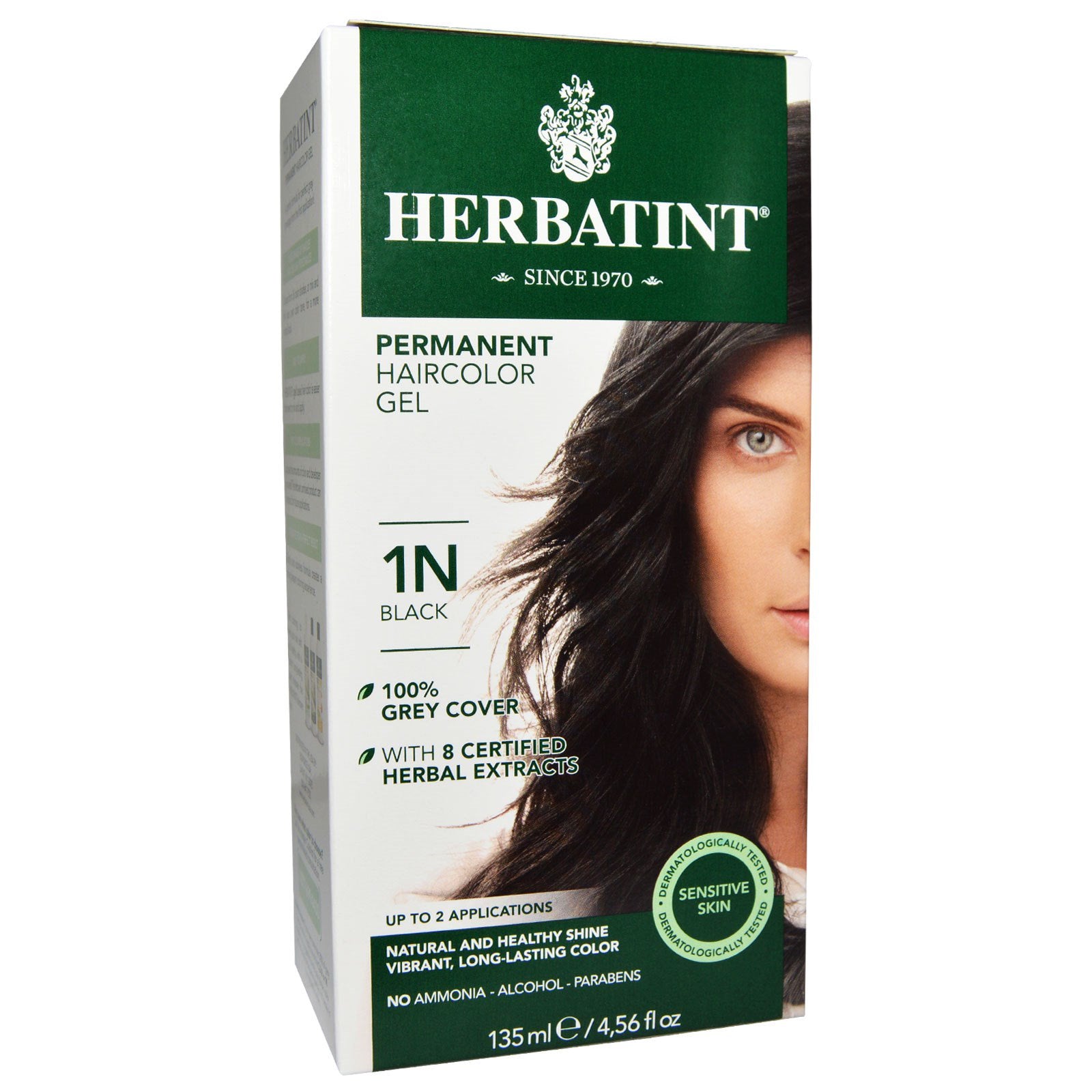 Herbatint, Permanent Haircolor Gel, 1N, Black, 4.56 fl oz (135 ml)