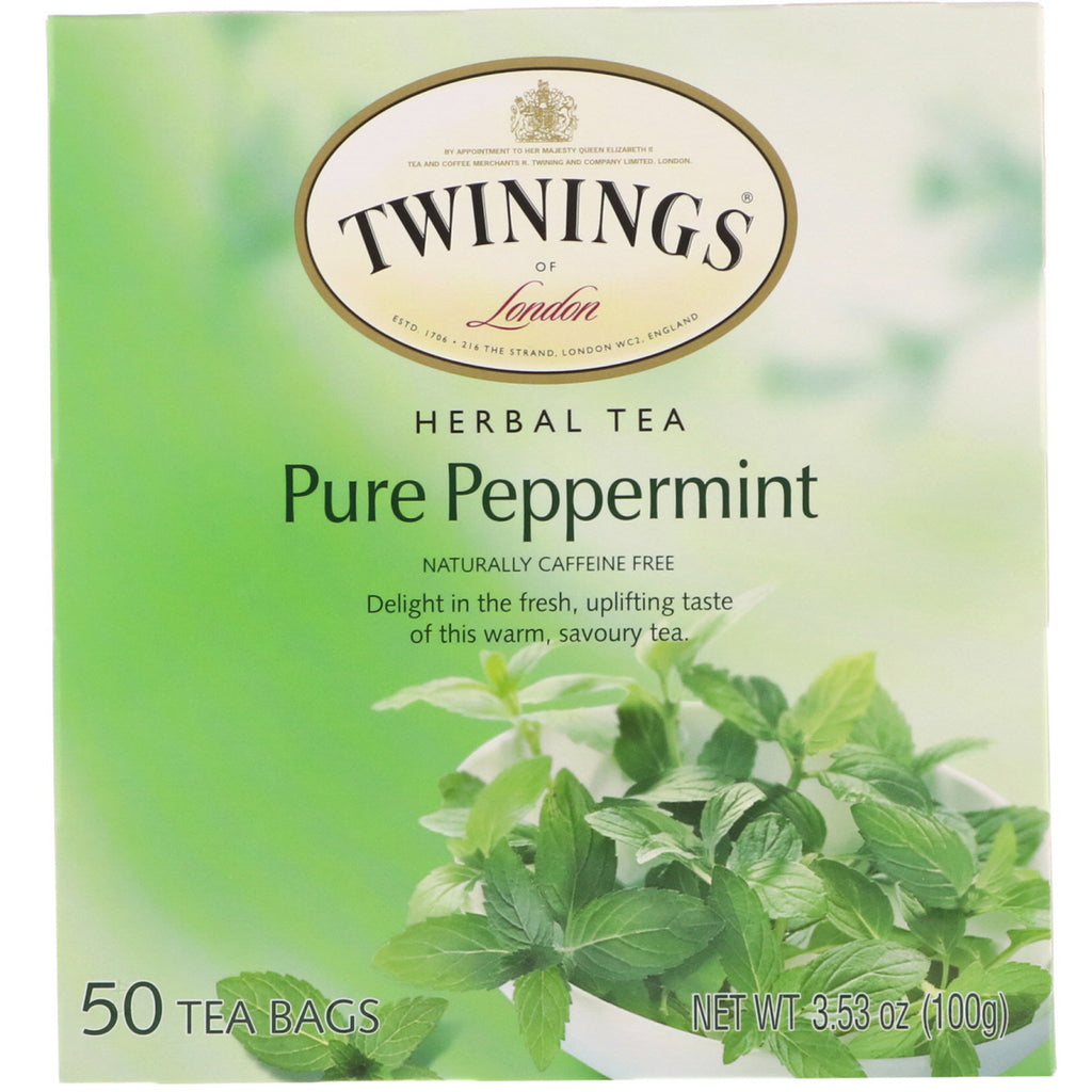 Twinings, Herbal Tea, Pure Peppermint, Caffeine Free, 50 Tea Bags, 3.53 oz (100 g)