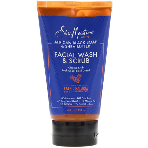 SheaMoisture, Men, Facial Wash & Scrub, African Black Soap & Shea Butter, 4 fl oz (118 ml)