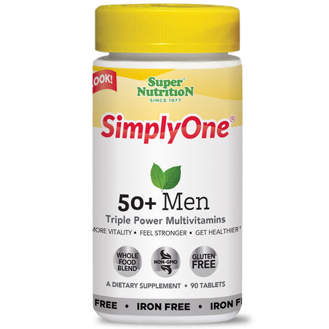 Super Nutrition, SimplyOne, 50+ Men Triple Power Multivitamins, Iron-Free, 90 Tablets