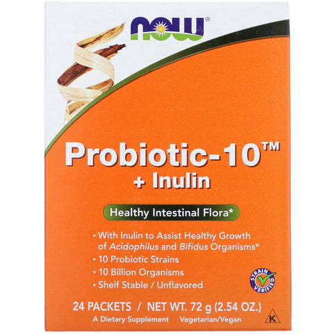 Now Foods, Probiotic-10 + Inulin, Unflavored, 24 Packets, 2.54 oz (72 g)