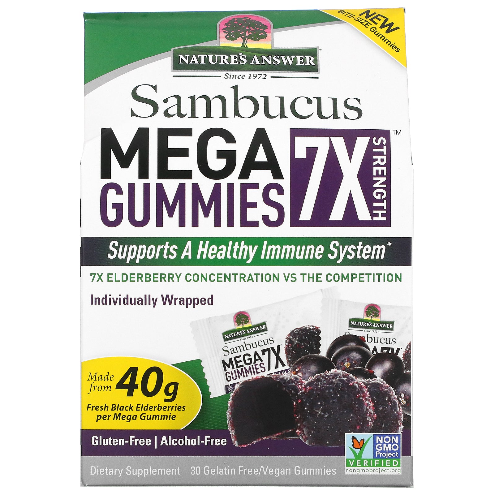 Nature's Answer, Sambucus Mega Gummies 7X Strength, Black Elderberry, 30 Gelatin Free/Vegan Gummies