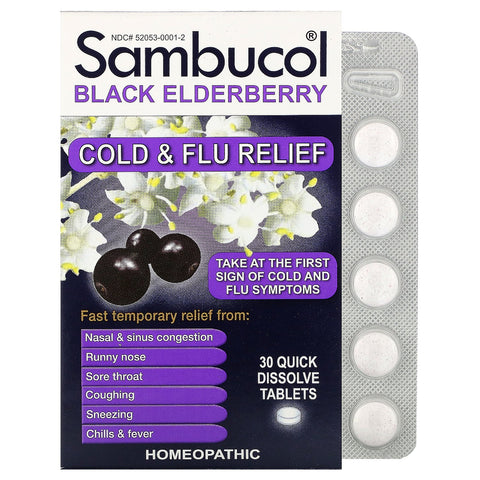 Sambucol, Black Elderberry, Cold & Flu Relief, 30 Quick Dissolve Tablets