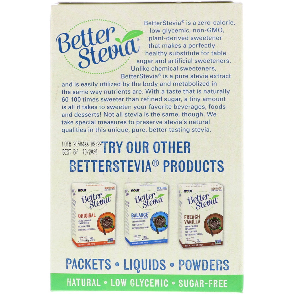 Now Foods,  Better Stevia, Zero-Calorie Sweetener, 75 Packets, 2.65 oz (75 g)