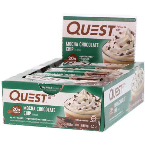 Quest Nutrition, Protein Bar, Mocha Chocolate Chip, 12 Bars, 2.12 oz (60 g) Each